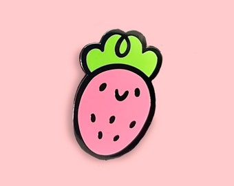 Spilla smaltata alla fragola / Spilla smaltata Kawaii / spilla smaltata dura carina / spilla cibo kawaii / spilla frutta carina / spilla smalto rosa / spilla fragola felice