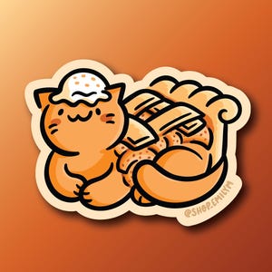 Adesivo de gato com torta de maçã | Adesivo de vinil à prova de intempéries | Adesivo de comida kawaii | Adesivo de ação de graças | Adesivo de fatia de torta | Adesivo de torta à la mode