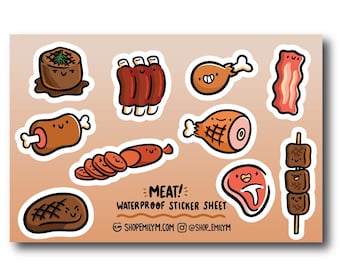 Meat Sticker Sheet |Mini Waterproof Stickers |cute meat stickers | meat eater stickers | bacon sticker | steak sticker | carnivores