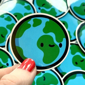 Mini Earth Sticker | Waterproof Vinyl Sticker | Kawaii Space | Water Bottle Sticker | Car Sticker | Earth Day Sticker | Save the Planet