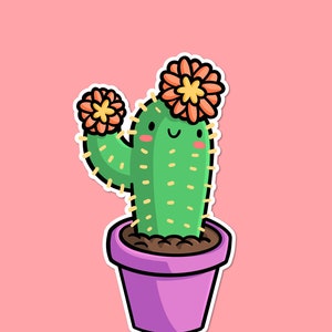 Adesivo in vinile cactus in fiore / adesivo impermeabile / cactus in una pentola / adesivo per piante della casa / donna vegetale / adesivo per bottiglie d'acqua resistente alle intemperie