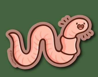 Worm Sticker | Weatherproof Vinyl Sticker | kawaii worm sticker | pink and brown | cute worm sticker |gardening sticker | happy cartoon worm