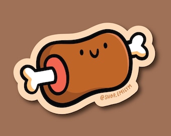 Cartoon Meat Sticker| Weatherproof Vinyl Sticker| Kawaii Sticker| Anime meat sticker | bone in meat sticker | cooked meat |Cute meat sticker