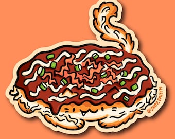 Okonomiyaki Cat Sticker | Weatherproof Vinyl Sticker | kawaii food sticker | japanese food sticker | japanese pancake | osaka food sticker