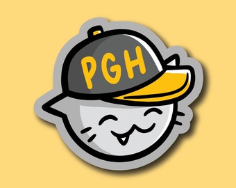 Pittsburgh Baseball Hat Cat Sticker | Weatherproof Vinyl Sticker | Pittsburgher Sticker | Kawaii Sticker| Cute Cat Sticker| Yinzer Sticker