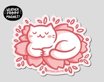 Sakura Cat Magnet | Weatherproof Vinyl Magnet |Waterproof Car Magnet | Cherry blossom magnet | cute sakura magnet | japan inspired magnet