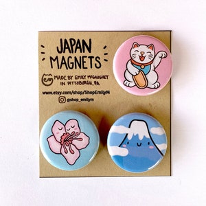 Pacchetto Magneti Giappone / Mt Fuji / Sakura Bloom / Fiori di ciliegio / Lucky Cat Art / Maneki Neko / Magneti ispirati al Giappone / magneti anime Kawaii /