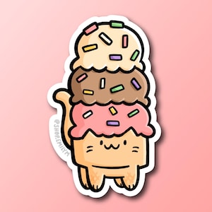 Ice Cream Cat Sticker | Weatherproof Vinyl Sticker |kawaii Food sticker | ice cream cone sticker | cute dessert sticker | kawaii cat sticker