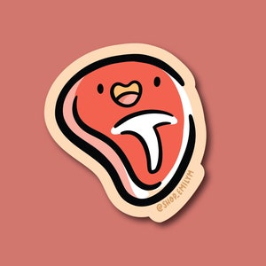 Steak Sticker| Weatherproof Vinyl Sticker| Kawaii Sticker| cute meat sticker | raw meat sticker | raw steak sticker | cute food sticker