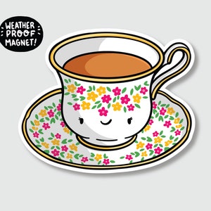 Tea Cup Magnet | Tea Drinker Magnet | Waterproof Vinyl Car Magnet | Kawaii Food Magnet | Cute Drinks Magnet | Cute Fridge Magnet | Cute Food