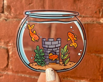 Goldfischglas-Vinyl-Aufkleber | Goldfisch Aufkleber | Niedliche Haustiere | Wasserfester Aufkleber | Kawaii Wasserflasche Aufkleber | Wetterfester Fisch-Aufkleber |