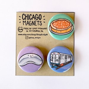 Chicago Magnet Pack | Chicago Gift | Deep Dish Chicago Pizza |The Bean Artwork |Chicago L Train |Chicago style pizza |I Love Chicago Magnets