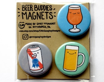 Beer Magnets | Refrigerator Magnet | Fridge Magnet | Locker Magnet | Magnetic | Kawaii Magnet | Kawaii Illustration | Magnet Pack