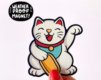 Lucky Cat Magnet | Maneki Neko | Waterproof Vinyl Car Magnet | Kawaii Cat Magnet | Cat Lady Gifts | Fridge Magnet | Locker Magnet | Cat Art