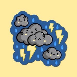 Adesivo in vinile temporale / Adesivo carino nuvole di pioggia / Adesivo meteo / Tempesta / Resistente alle intemperie / Adesivo fulmine / Adesivo giorno di pioggia