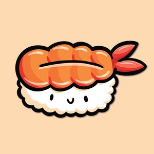 Shrimp Sushi Vinyl Sticker | Cute Sushi Sticker | Kawaii Nigiri Sushi | Japanese Food | Japan Inspired | Anime Stickers | Ebi Nigiri Sushi