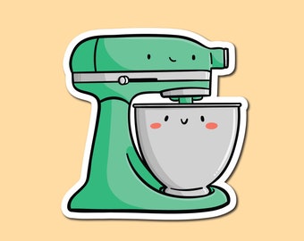 Adesivo de vinil para batedeira | Adesivo de panificação | Arte de padaria | Artigos fofos para panificação | Adesivos de comida kawaii | Presente de padeiro | Decoração de cozinha