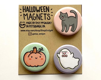 Halloween Magnet Pack | Halloween Decoration | Refrigerator Magnets | Fridge Magnets | Locker Magnets | Kawaii Illustration | Ghosts | Cat