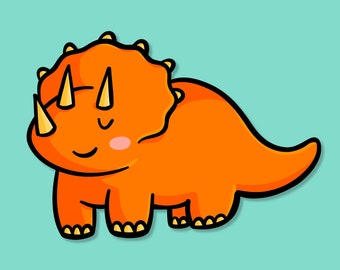 Triceratops Vinyl Sticker | Niedliche wasserfeste Dinosaurier Sticker | Paläontologen | Wetterfester Autoaufkleber | Kawaii Wasserflasche Aufkleber
