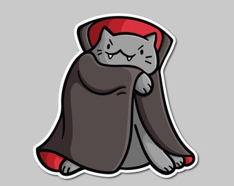 Vampire Cat Sticker | Halloween Sticker | Weatherproof Vinyl | Vampire Sticker | Kawaii Cat Sticker | Trick Or Treat | Cute Halloween Decor