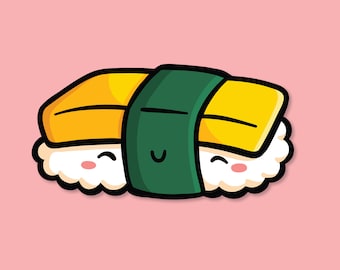 Tamago Sushi Vinyl Aufkleber | Süße Sushi Aufkleber | Japanisches Essen | Japan inspiriert | Anime Lebensmittel-Aufkleber | Kawaii Essen ARtwork | Wetterfeste