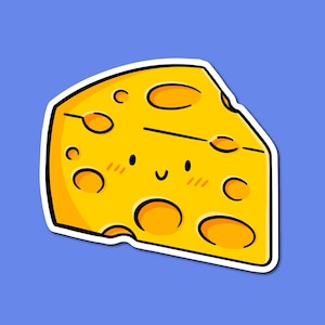 Pegatina de queso / Pegatina de vinilo resistente a la intemperie / Pegatina impermeable / Pegatina de lácteos / Arte de comida lindo / Pegatina linda de rebanada de queso / Queso suizo