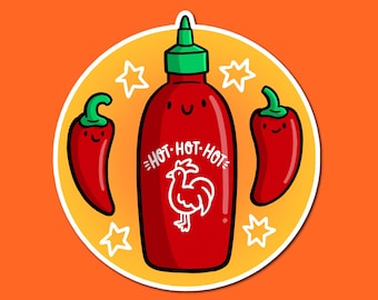 Sriracha Sticker | Waterproof Vinyl Sticker | Hot Sauce Sticker | Spicy Pepper Sticker | Cute Food Sticker | Kawaii Food| Spicy Food Sticker