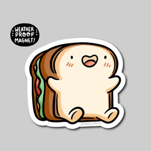 Sandwich Dude Magnet | Waterproof Vinyl Car Magnet | cute sandwich magnet | white bread magnet | slice of bread | happy food magnet |