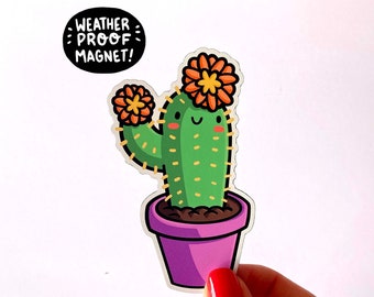aimant résistant aux intempéries en forme de cactus en fleurs | Aimant de voiture imperméable | Dame de plante | Plantes artificielles | Cactus en pot | Petite plante | Plantes d'intérieur mignonnes