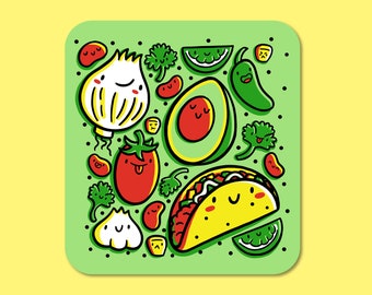 Taco Tuesday Sticker | Salsa Sticker | Weatherproof Vinyl Sticker | Kawaii Food Sticker | Taco Night | Salsa Sticker | Cute Food | Avocados