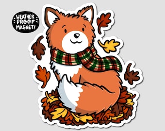 Fall Leaves Fox Magnet | Waterproof Vinyl Car Magnet | cute fall magnet | cute fox magnet | red fox artwork | fall leaves magnet | kawaii