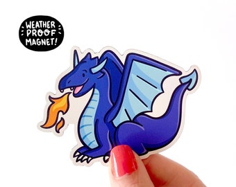 Weerbestendige magneet Blue Dragon | Magische wezens automagneet | Cryptiden | Waterdichte automagneet | Schattige koelkastmagneten | Kawaii Art