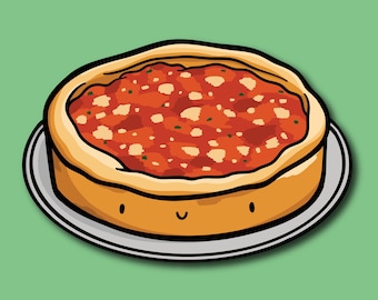 Deep Dish Chicago Pizza Vinyl Sticker | Cute Chicago Sticker | Cute Pizza Sticker | Travel Sticker | Kawaii Sticker| Chicago Style Pizza Art