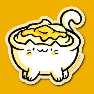 Pegatina de gato con puré de patatas / Pegatina de vinilo resistente a la intemperie / Comida kawaii / Pegatina de Acción de Gracias / Pegatina de puré de patatas / Pegatina de patata