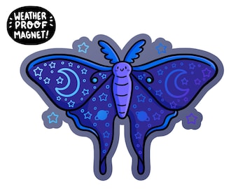 Maanmottenmagneet | Insectenmagneet | Waterdichte vinyl automagneet | Kawaii insectenmagneet | Schattig nachtvlinderkunstwerk | Nachtelijke hemelmagneet | Maan en sterren