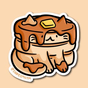 Pancakes Cat Sticker | Weatherproof Vinyl Sticker | kawaii Food sticker | stack of pancakes sticker | cute cat sticker | breakfast sticker