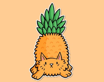 Pineapple Cat Vinyl Sticker | Waterproof Sticker | Kawaii Style Fruit Stickers | Japan Inspired | Weatherproof Car Sticker |Colorful Cat Art