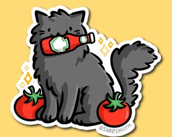 Ketchup Cat Sticker | Weatherproof Vinyl Sticker | kawaii black cat sticker | pittsburgh ketchup sticker | tomato sticker | yinzer sticker