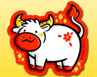Year of the Ox Sticker | Waterproof Vinyl Sticker |Chinese Zodiac Sticker |Lunar New Year Sticker |Cute cow sticker | kawaii zodiac animal