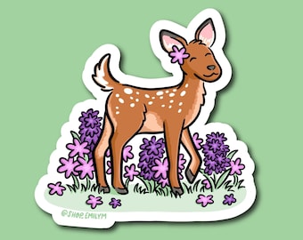 Flower Deer Sticker| Weatherproof Vinyl Sticker| Kawaii Animals Sticker| Baby Deer Sticker | Pastel Flowers Sticker | Forest Animals Sticker