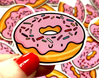 Mini Pink Donut Sticker | Waterproof Vinyl Sticker | Kawaii Desserts Sticker | Water Bottle Sticker | Pink Frosted Sprinkle Donut Sticker