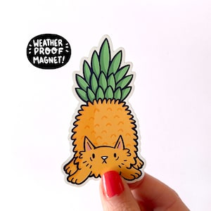 Pineapple Cat Magnet | Fruit Refrigerator Magnet | Weatherproof Car Magnet | Locker Decoration | Kawaii Cat Artwork | Cute Cats Magnets