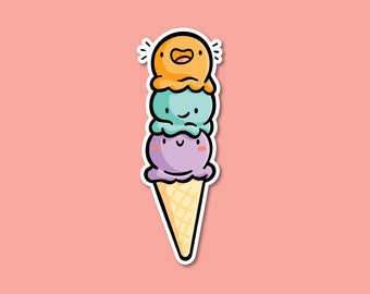 Autocollant de vinyle de cône de glace de glace Autocollant imperméable à l’eau Autocollant desserts Scoop de crème glacée Gaufres Cone - France Autocollant alimentaire Kawaii (fr) Hydroflask (Hydroflask)