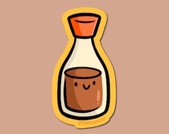 Soy Sauce Sticker| Weatherproof Vinyl Sticker | Soy sauce bottle sticker | Cute condiments sticker| Happy food sticker | kawaii food sticker
