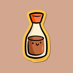 Soy Sauce Sticker| Weatherproof Vinyl Sticker | Soy sauce bottle sticker | Cute condiments sticker| Happy food sticker | kawaii food sticker