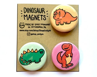 Dinosaur Magnet Pack | Cute Dino Magnets | Stegosaurus | Tyrannosaurus Rex | Triceratops | Prehistoric Magnet |Kawaii Magnet | Locker Magnet