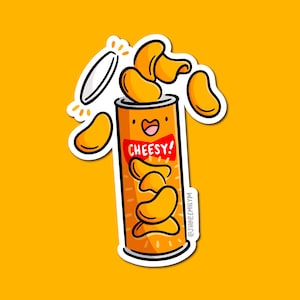 Lata de pegatina de chips de queso / pegatina de vinilo resistente a la intemperie / pegatina Kawaii / pegatina de chips / pegatina de queso / pegatina de comida chatarra / comida linda