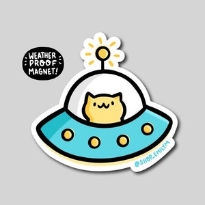Space Cat Magnet | Weatherproof Vinyl Magnet | Waterproof Car Magnet | Outer space magnet | UFO magnet | Flying saucer magnet | Cute alien