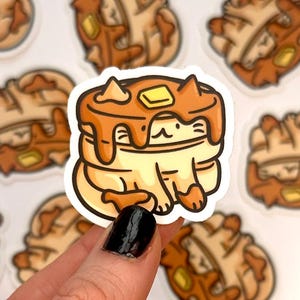 Pancakes Cat Mini Sticker | Waterproof Sticker | Kawaii food sticker | stack of pancakes sticker | cute food sticker | brunch sticker