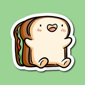 Sticker mec sandwich | Autocollant en vinyle résistant aux intempéries| Autocollant kawaii| adorable autocollant sandwich | oeuvre d'art de la nourriture heureuse | Adorable autocollant pain blanc
